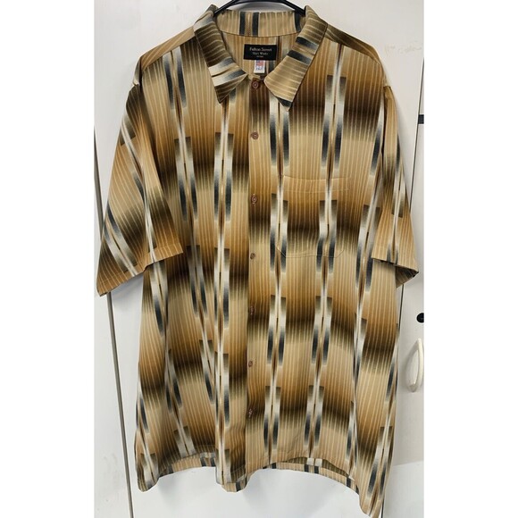 Vintage Fulton Street Shirt Works Shortsleeve 2XLT Brown Stripes Boho USA Made‎ - Picture 1 of 9
